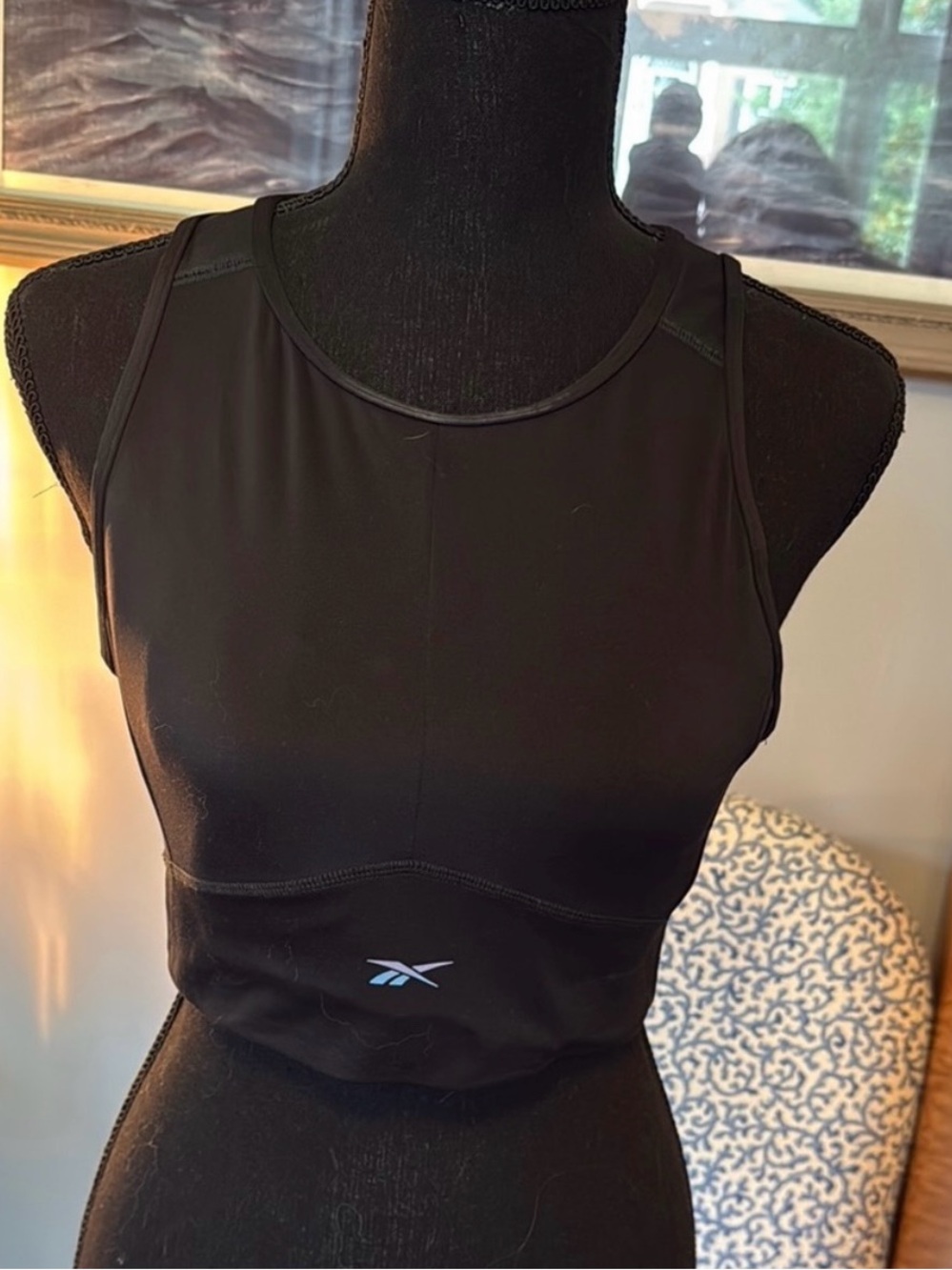 Reebok Black Cropped Performance Tank with Logo